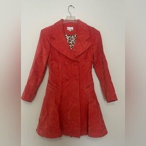 3 Sisters Double Breasted coat with leopard print lining and corset tie in Back